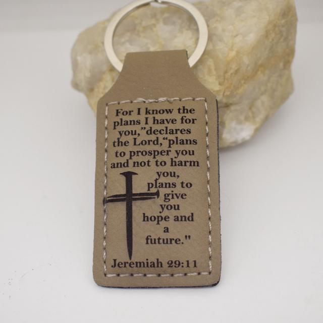 For I Know the Plans Cross Leather Keychain.jpg